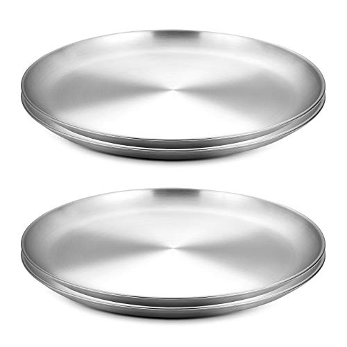 WEZVIX 8-Inch Round Pizza Pan Stainless Steel Pizza Tray for Oven Baking, Pizza Crisper Pan for Home Kitchen, Restaurant, Non-stick & Dishwasher Safe & Heavy Duty – 4 Pack