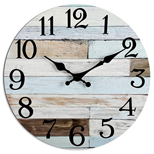 KECYET Wall Clock – 10 Inch Silent Non-Ticking Wooden Wall Clocks Battery Operated – Country Retro Rustic Style Decorative for Living Room, Kitchen, Home ,Bathroom, Bedroom, Laundry Room