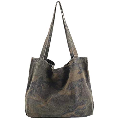 Women Large Vintage Canvas Camouflage Tote Shoulder Bag Shopping Handbag Hobo (Green)