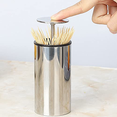 Toothpick Holder, Automatic Stainless Steel Toothpick Holder Dispenser Click Open, Modern Toothpick Storage Box for Bamboo Toothpick