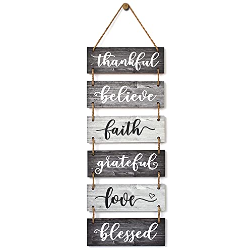 Buecasa Family Wall Decor Sign – Farmhouse Rustic Home Decoration for Living Room Bedroom – Inspirational Large Wall Hanging Plaque 6pcs 38×12 Inches