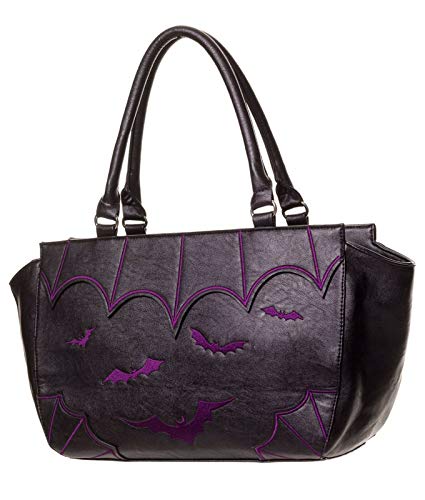 Lost Queen Women’s Bats Handbag Dark Gothic Purse Alternative Shoulder Bag (Purple)