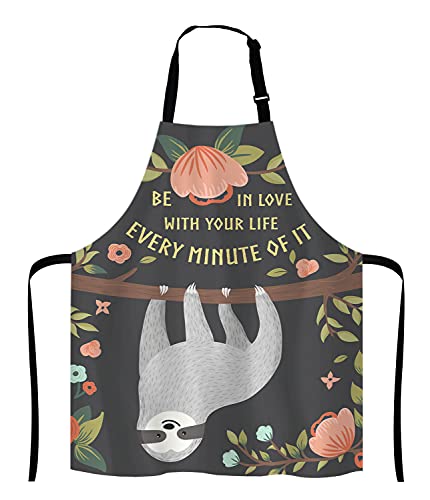 Lefolen Cute Animal Baby Sloth on Tree Bib Apron with Adjustable Neck for Men Women,Suitable for Home Kitchen Cooking Waitress Chef Grill Bistro Baking BBQ Cobbler Apron