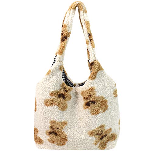 Women Girls Cute Bear Plush Shoulder Bag Large Tote Handbag Purse Faux Fur Shopping Dating Bag | The Storepaperoomates Retail Market - Fast Affordable Shopping