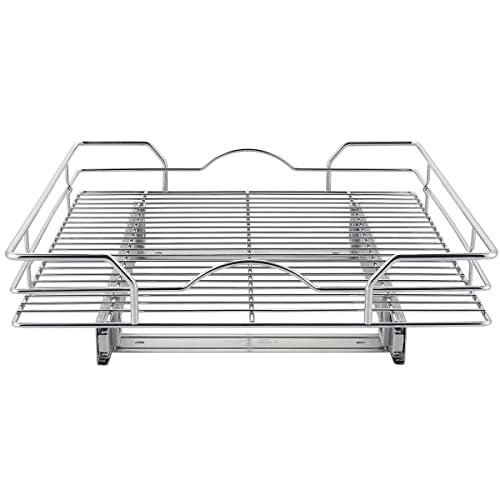 Pull Out Drawer Cabinet Organizer（17″W x 18″D x 5″H), 1 Tier Heavy Duty Slide Out Kitchen Cabinet Storage Shelves, Sliding Drawer for Cabinet, Wire Frame, Chrome Finish | The Storepaperoomates Retail Market - Fast Affordable Shopping