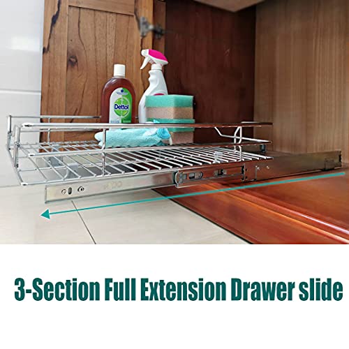 Pull Out Drawer Cabinet Organizer（17″W x 18″D x 5″H), 1 Tier Heavy Duty Slide Out Kitchen Cabinet Storage Shelves, Sliding Drawer for Cabinet, Wire Frame, Chrome Finish | The Storepaperoomates Retail Market - Fast Affordable Shopping