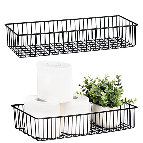 Wetheny Farmhouse Décor Metal Wire Organizer Storage Basket Bin (2 Pack)-Toilet Paper Storage-Organization and Storage for Bedroom, Bathroom, Kitchen Cabinets, Pantry, Laundry Room, Closets (Black)