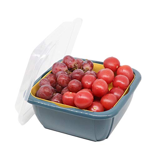 Guozi 3 in 1 Kitchen Colander Strainer Bowl Set with Lid, Household Double-Layer Drain Basket, Multifunction Refrigerator Crisper Storage Containers for Fruits Vegetable