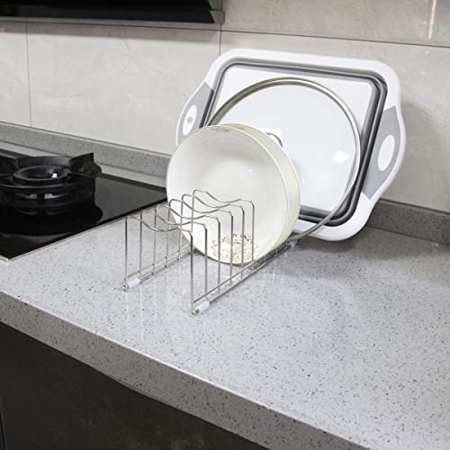 JORETLE Pot Lid Organizer, Pot and Pan Lid Holder Kitchen Pot Lid Rack, Best Organization Tool Suitable for Baking Pan, Cutting Board, Trays (1 PCS, 4 Silicone Foot Covers)