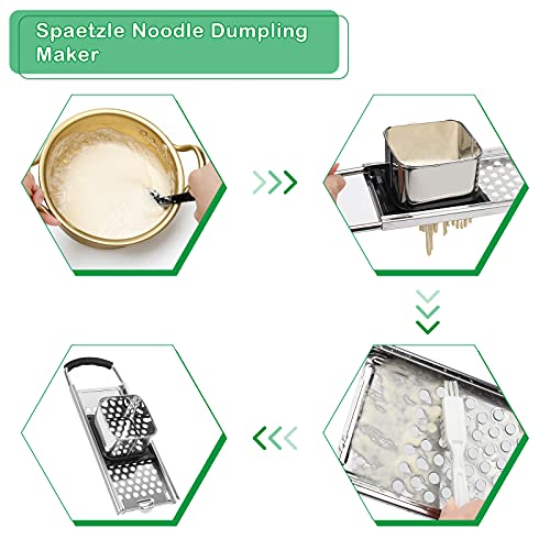 AHIER Stainless Steel Spaetzle Maker Homemade Noodle Dumpling Making Tool with Safety Pusher and Comfortable Rubber Handle, include Cleaning Brush and Silicone Spatula | The Storepaperoomates Retail Market - Fast Affordable Shopping