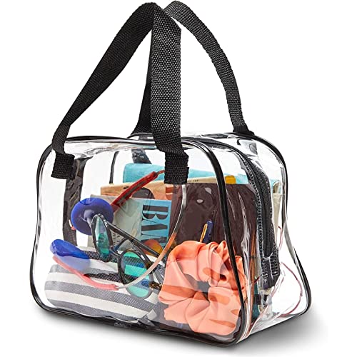 Stadium Approved Clear Tote Handbag with Handles, Large Plastic Bag with Zipper for Concerts (11x4x7 In)