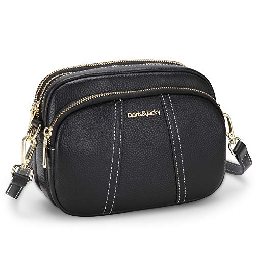 DORIS&JACKY Small Crossbody Bags for Women Soft Leather Double Zipper Shoulder Purse Designer Handbags with Adjustable Strap Black…