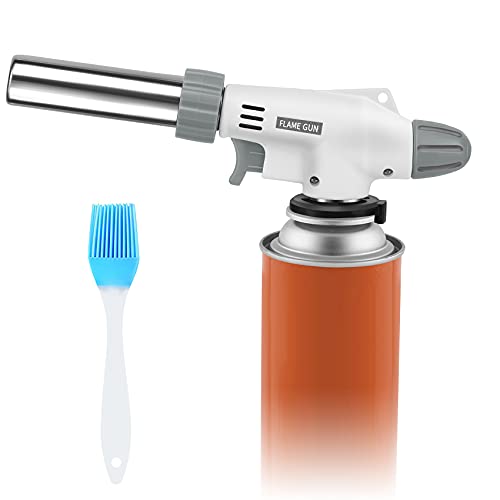 S.Y. Butane Torch, Kitchen Blow Lighters-Chef Culinary Torch with 360 Degree Reverse and Adjustable Flame for Crème Brulee, BBQ, Camping, Baking (Butane Gas Not Included, White, 1 Pack)