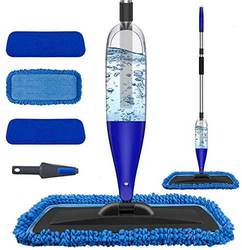 Spray Mop for Floor Cleaning with 3pcs Washable Pads – CLDREAM 800 ml Refillable Microfiber Dust Mop,Wet/Dry Flat Mop for Kitchen Wood Floor Hardwood Laminate Ceramic Tiles Cleaning
