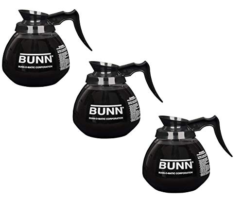 BUNN Coffee Pot Decanter/Carafe Black Regular – New Glass Design Shape – Ergonomic Handle – 12 Cup Capacity (Pack of 3)