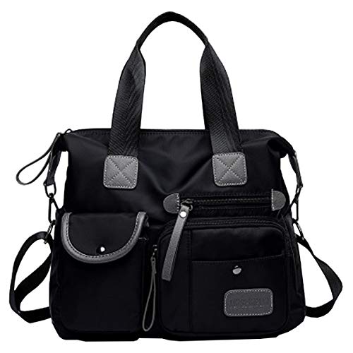 FiveloveTwo Women Nylon Hobo Top-handle Shoulder Crossbody Bag Middle Size Totes Satchels Handbags and Purses (BLACK)