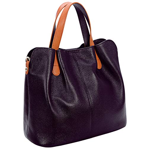 Heshe Womens Genuine Leather Tote Bag Top Handle Bags Shoulder Handbags Ladies Designer Purses Crossbody Bag (Violet)