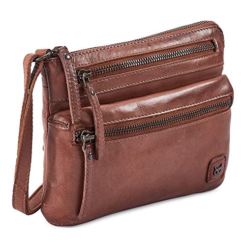 Wise Owl Accessories Small Triple Zip Real Leather Women’s Crossbody- Premium Vintage Crossover Shoulder Sling Bag (Cognac Washed Vintage)
