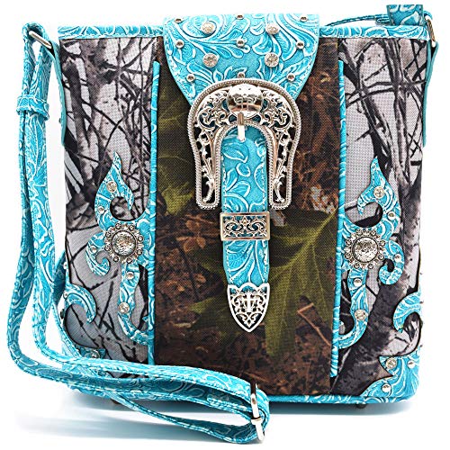 Camouflage Buckle Studs Western Crossbody Handbag Concealed Carry Purse Country Women Single Shoulder Bag (#1 Turquoise)