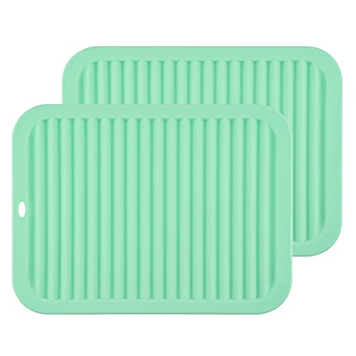 Smithcraft Silicone Trivets for Hot Dishes, Pots and Pans, Hot Pads for Kitchen Counter, Silicone Pot Holders Mats, Heat Resistant Mat for Quartz Countertops Table Trivet Mat Set 2 Mint Green