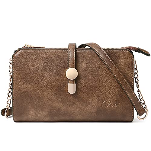 CLUCI Leather Crossbody Bags for Women Small Vintage Shoulder Purses Travel Bag Adjustable Strap Coffee