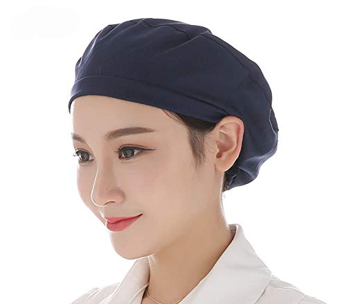 Women Men 2pcs Work Chef Hat for Home School Restaurant Kitchen Food Service Protective Cap (Navy（2PCS)
