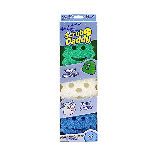 Scrub Daddy Sponge Set – Winter Shapes – Non Scratch Scrubbers for Dishes and Home, Odor Resistant, Temperature Controlled, Soft in Warm Water, Firm in Cold, Deep Cleaning, Dishwasher Safe, 3ct