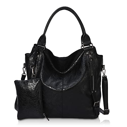 Angel Barcelo Women Tote Bag Handbags PU Leather Fashion Hobo Shoulder Bags with Adjustable Shoulder Strap Black