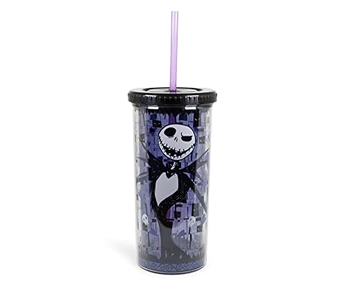 The Nightmare Before Christmas Jack Skellington Carnival Cup With Reusable Straw And Leakproof Lid | BPA-Free Plastic Tumbler, Tall Cold Cup | Disney Drinkware For Home Kitchen | Holds 20 Ounces