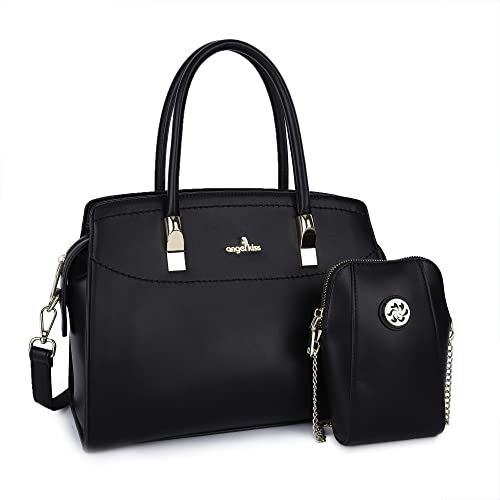 Purses and Handbags for Women Satchel Purse Top Handle Work Tote Bags Shoulder Bag with Matching Wallet Black