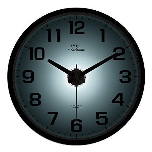 WallarGe Night Light Wall Clock for Bedroom – 12 Inch Silent Battery Operated Wall Clocks for Living Room/Kitchen,Large Digital Display,Adjustable Brightness,Easy to Read Both Day and Night.