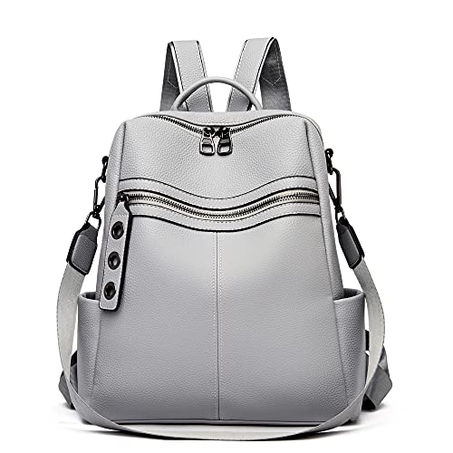 Small Leather Women Backpack Purse for Women Fashion Convertible Bookbag, Shoulder Handbag Travel Bag Satchel Rucksack Ladies Sling Bag (Faux Leather Light Grey)
