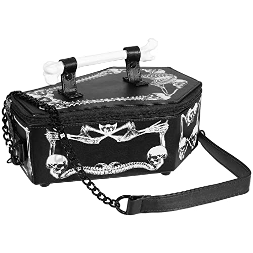 TENDYCOCO Shoulder Bag with Skull Coffin Casket Shaped Clutch with Chain Strap Gothic Purse for Women
