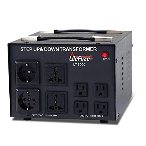 LiteFuze LT Series 5000 Watt Voltage Converter Transformer Step Up/Down – 110v to 220v / 220v to 110v Power Converter – Fully Grounded Cord – Universal Socket, CE Certified [5-Years Warranty]