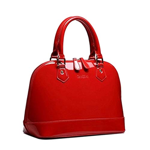 Yan Show Women’s Satchel Purse Large Tote Lady Shoulder Bag Patent Leather Handbag Top Handle Shell Bag (red)