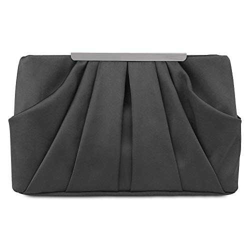 expouch Womens Pleated Satin Evening Handbag Clutch Navy Clutch Purse With Detachable Chain Strap Wedding Cocktail Party Bag