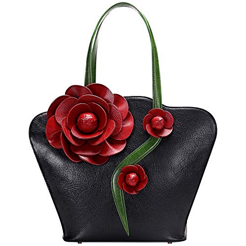 PIJUSHI Designer Floral Purses and Handbags for Women Top Handle Satchel Handbag Ladies Shoulder Bag（20105 Black）