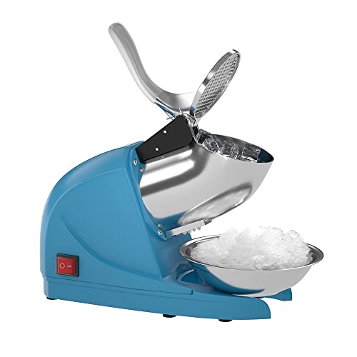 OKF Ice Shaver Prevent Splash Electric Three Blades Snow Cone Maker Stainless Steel Shaved Ice Machine 220lbs/hr Home and Commercial Ice Crushers (Blue)