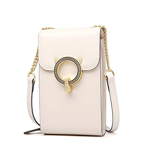Crossbody Cell Phone Purse for Women, Genuine Leather Crossbody Phone Bags Ladies Cross Body Purse Women’s Small Cowhide Leather Shoulder Bags Zip Around Leather Purse Wallets(White)