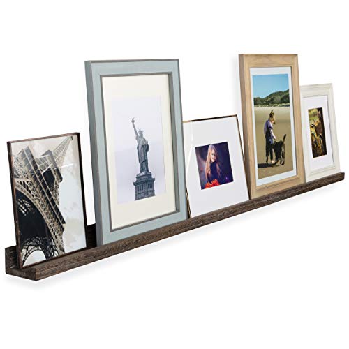 Rustic State Ted Wall Mount Extra Long Narrow Picture Ledge Shelf Photo Frame Display – 60 Inch Floating Wood Shelf for Living Room Office Kitchen Bedroom Bathroom Décor – Torched Brown