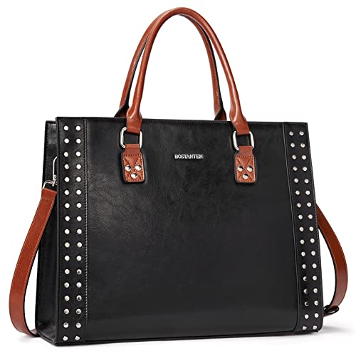 BOSTANTEN Women Leather Handbags Concealed Carry Purses Top Handle Satchel Shoulder Bag Work Tote Black