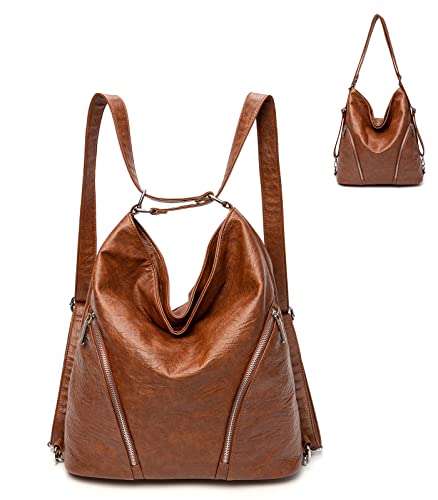 HARRELSA Large Convertible Bag Soft Leather Backpack Convert Strap Shoulder Bag for Women Big Hobo Handbag (Brown)