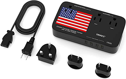 TryAce 2200W Exclusive Voltage Converter and 10A Travel Adapter with 4-Port USB,Power Converter Step Down 220V to 110V for Hair Dryer/Straightener/Curling Iron,US/UK/EU Plug