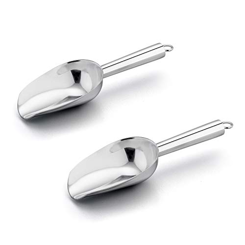 Mini Ice Scoop Set of 2, E-far 3 Ounce Stainless Steel Scoops for Ice Cube/Candy/Flour/Sugar, Metal Utility Scoops for Canisters, Baking, Kitchen Pantry, Rust Proof & Dishwasher Safe