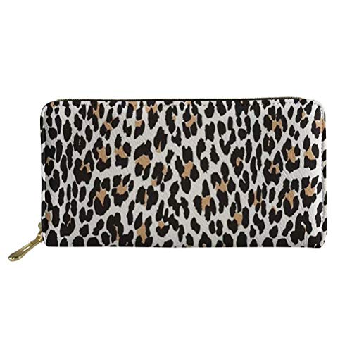 Dellukee Fashion Leather Wallet Case Leopard Print Women Zip Around Phone Clutch Bag Long Purse Organizer