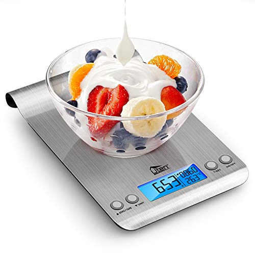 Uten Digital Kitchen Scale for Baking and Cooking, 11lb Ultra Slim Food Scale Grams and Ounces – with Hook Design, LCD Display, Timer