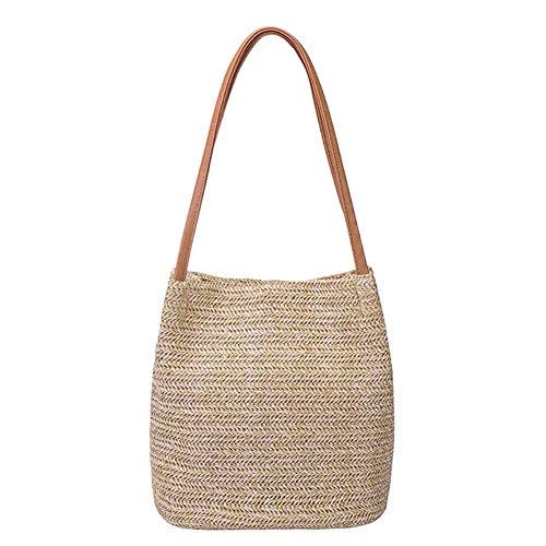 Aphoraeny Straw Beach Bag Buckets Totes Handbag Shoulder Bag Tote Bag Women Summer Handbag (Dark Beige)