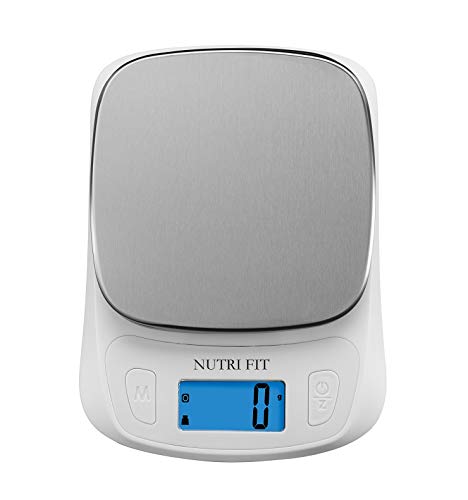 NUTRI FIT Food Kitchen Scale Digital Grams and Ounces Ultra Slim Scale Portable for Baking Cooking Camping Stainless Tare Auto Off Backlit Large LCD Display 11lb/5kg-White