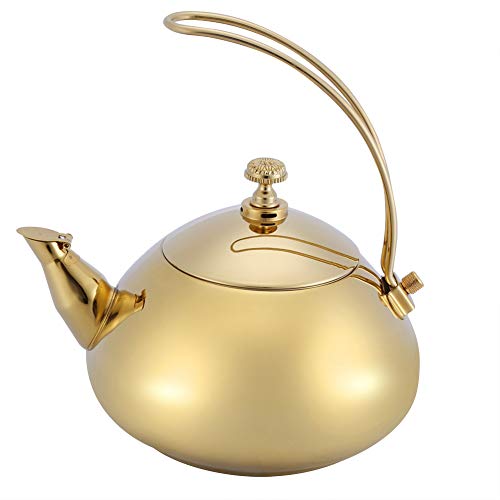 Classical Kettle, 1.5L Stainless Steel Gold Durable Teakettle Fast Water Heating Boiling Pot Teapot for Home Kitchen Office Cafe Shop (Gold)