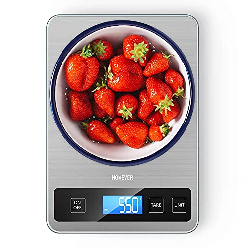 Homever Kitchen Scale, 33lb/15kg Food Scales Digital Weight Grams and oz for Cooking, 304 Stainless Steel, Silver